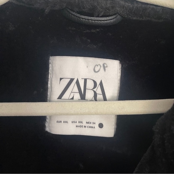 Zara Faux Leather Shearling Buckle Biker Moto Jacket Black Sherpa - Picture 7 of 8